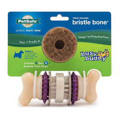 Busy Buddy Bristle Bone Treat-Dispensing Dog Chew Toy with Refillable Rawhide Treats Multicolor Small