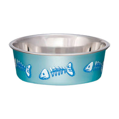 Loving Pets Bella Designer Fish Skeleton Cat Bowl Metallic Ocean Blue X-Small
