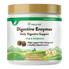 NaturVet Digestive Enzymes Plus Pre and Probiotic Soft Chews for Dogs 120 Count 10-oz