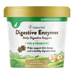 NaturVet Digestive Enzymes Plus Pre and Probiotic Soft Chews for Cats 60 Count 3.1-oz