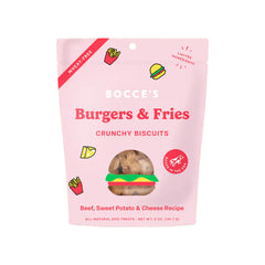 Bocce's Bakery Burgers & Fries Crunchy Biscuits Dog Treats Beef Sweet Potato & Cheese 5-oz