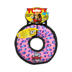 Tuffy Jr Ring Durable Dog Toy Pink Leopard 7-in