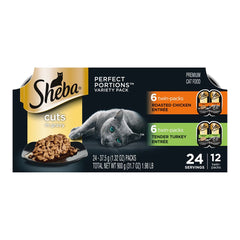 Sheba Perfect Portions Cuts in Gravy Wet Cat Food Roasted Chicken & Tender Turkey 12 Twin Variety Pack 24 Count 1.98-lb