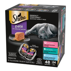 Sheba Perfect Portions Pate Wet Cat Food Salmon, Seafood & Whitefish/Tuna 24 Twin Variety Pack 48 Count 3.96-lb