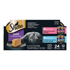 Sheba Perfect Portions Pate Wet Cat Food Delicate Salmon & Tender Whitefish/Tuna 12 Twin Variety Pack 24 Count 1.98-lb