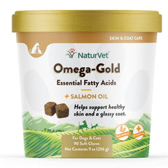 NaturVet Omega-Gold Plus Salmon Oil Soft Chews for Dogs & Cats 90 Count 9-oz