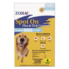 Zodiac Spot On Flea & Tick Control for Medium Dogs 31-60 lbs 4 Count