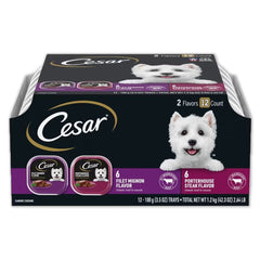 Cesar Classic Loaf in Sauce Adult Wet Dog Food Variety Pack Filet Mignon & Porterhouse Steak 12 Count 42.3-oz