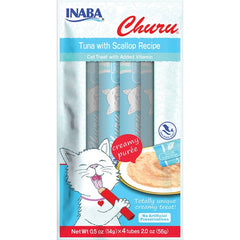 Inaba Churu Creamy Purée Lickable Cat Treats Tuna with Scallop Recipe 0.5-oz Tubes 4 Count