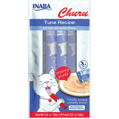 Inaba Churu Creamy Purée Lickable Cat Treats Tuna Recipe 0.5-oz Tubes 4 Count