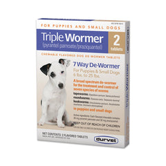 Durvet Triple Wormer Chewable Tablets for Small Dogs & Puppies 2 Count