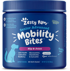 Zesty Paws Senior Advanced Hip & Joint Bites Soft Chew for Dogs Chicken 90 Count 11.1-oz