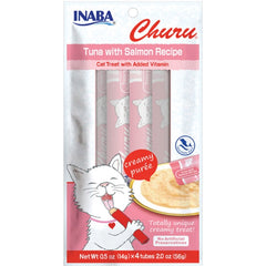 Inaba Churu Creamy Purée Lickable Cat Treats Tuna with Salmon Recipe 0.5-oz Tubes 4 Count