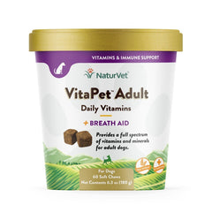 NaturVet VitaPet Adult Daily Vitamins Plus Breath Aid Soft Chews for Dogs 60 Count 6.3-oz