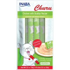 Inaba Churu Creamy Purée Lickable Cat Treats Chicken with Scallop Recipe 0.5-oz Tubes 4 Count