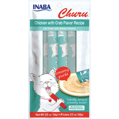 Inaba Churu Creamy Purée Lickable Cat Treats Chicken with Crab Recipe 0.5-oz Tubes 4 Count