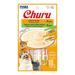 Inaba Churu Creamy Purée Variety Pack Lickable Cat Treats Chicken Recipe & Chicken with Scallop Recipe 0.5-oz Tubes 10 Count