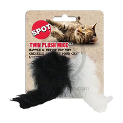 Ethical Pet Spot Twin Plush Mice Rattle & Catnip Cat Toy Black & White 2 Count 4.5-in