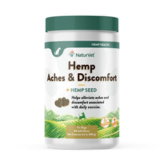 NaturVet Hemp Aches & Discomfort Plus Hemp Seed Soft Chews for Dogs 60 Count 6.3-oz
