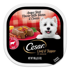 Cesar Loaf & Topper in Sauce Adult Wet Dog Food Angus Beef w/Bacon & Cheese 3.5-oz