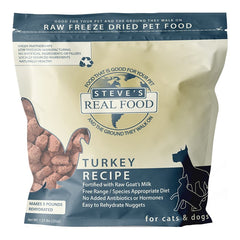 Steve's Real Food Freeze-Dried Nuggets Raw Dog & Cat Food Turkey Recipe 1.25-lb