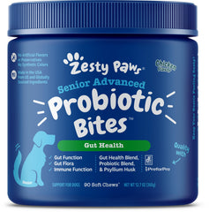 Zesty Paws Senior Advanced Probiotic Bites Soft Chews for Dogs Chicken 90 Count 11.1-oz