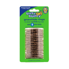Busy Buddy Gnawhide Dog Treat Ring Refills Natural Rawhide Size B 16 Count 4.23-oz