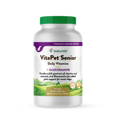 NaturVet VitaPet Senior Daily Vitamins Plus Glucosamine Chewable Tablets for Dogs 60 Count 5.5-oz