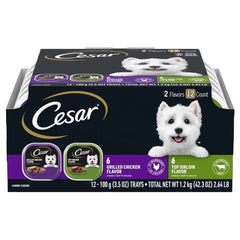Cesar Classic Loaf in Sauce Adult Wet Dog Food Variety Pack Grilled Chicken & Top Serloin 12 Count 42.3-oz