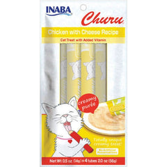 Inaba Churu Creamy Purée Lickable Cat Treats Chicken with Cheese Recipe 0.5-oz Tubes 4 Count