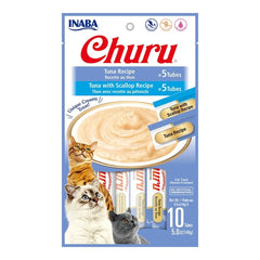 Inaba Churu Creamy Purée Variety Pack Lickable Cat Treats Tuna Recipe & Tuna with Scallop Recipe 0.5-oz Tubes 10 Count