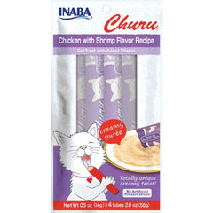 Inaba Churu Creamy Purée Lickable Cat Treats Chicken with Shrimp Recipe 0.5-oz Tubes 4 Count