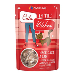 Weruva Cats in the Kitchen Mack, Jack & Sam Wet Cat Food Salmon, Mackerel & Skipjack Tuna in Gravy Recipe 3-oz