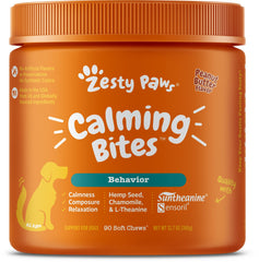 Zesty Paws Calming Bites Composure & Relaxation Soft Chews for Dogs Peanut Butter 90 Count 11.1-oz