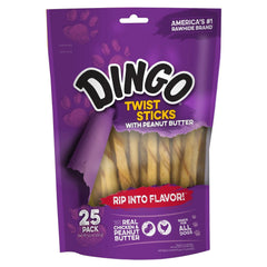 Dingo Twist Sticks Dog Treat Chicken & Peanut Butter 25 Count 4.4-oz