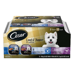 Cesar Loaf & Topper in Sauce Adult Wet Dog Food Variety Pack Rotisserie Chicken, Filet Mignon 12 Count 3.5-oz